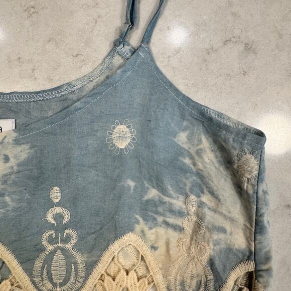 Boho Fringe Lace Tank Women's Large Festival Coachella Concert Country Cottage - Picture 11 of 14